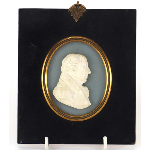 51 - 19th century white glass paste profile of Lord Glenbervie by John Henning, mounted and housed in an ... 