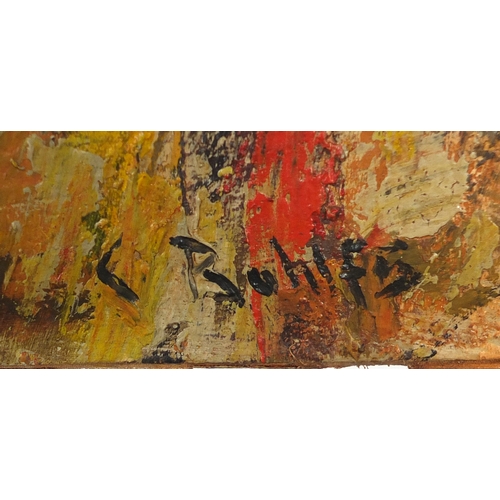 1238 - Abstract composition, house study, oil on canvas, bearing an indistinct signature possibly C Rohlfs,... 