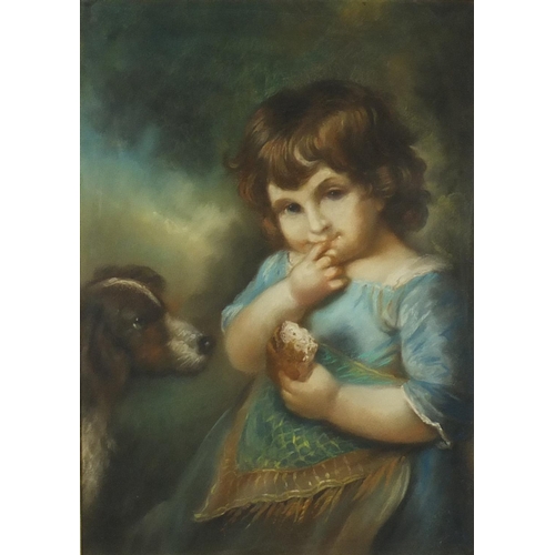 1242 - Attributed to John Russell - Portrait of a young girl with her dog, late 18th/early 19th century pas... 