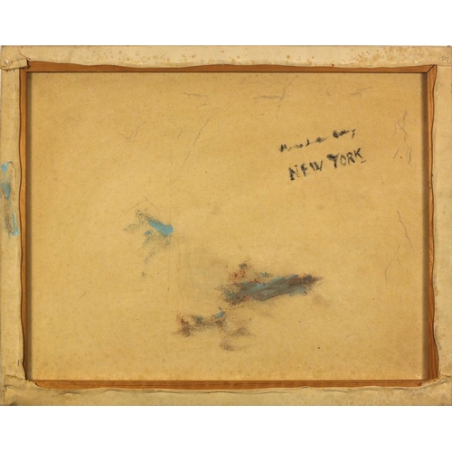 1250 - Abstract composition, oil on canvas, bearing a signature possibly J Brooks and inscription verso, un... 