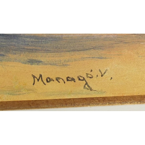1290 - Vincent Manago - Arabs in a desert, watercolour, mounted unframed, 67cm x 41cm