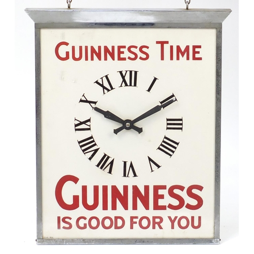 2480 - Vintage chrome and glass Guinness is Good for You advertising clock, 56cm x 47.5cm