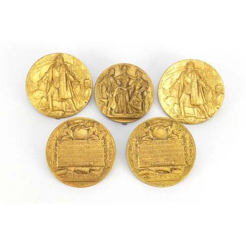 2552 - Four Columbian Exposition commemorative medallions and one other