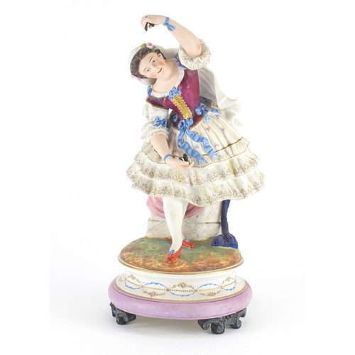 2358 - 19th century hand painted bisque figurine of a female wearing a dress, impressed L & M to the base, ... 