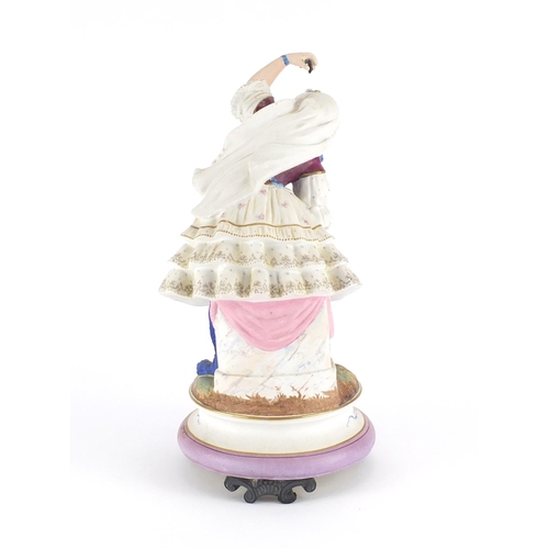 2358 - 19th century hand painted bisque figurine of a female wearing a dress, impressed L & M to the base, ... 