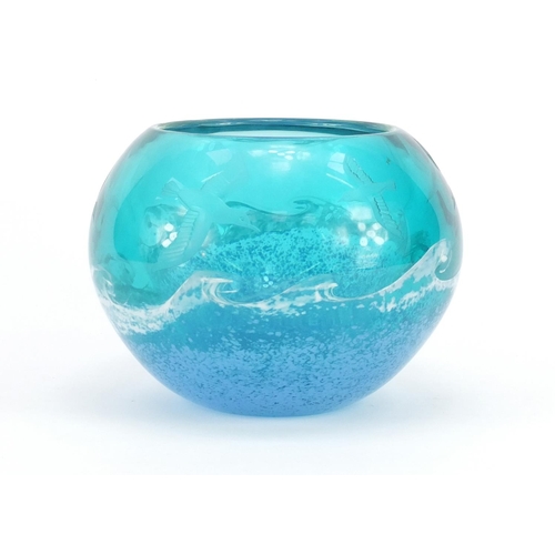 2452 - Caithness sea birds etched glass vase, limited edition 51/100, 15cm high