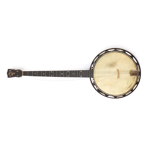 150 - The Whirle banjo, impressed J. E. M Junior with carrying case, 92cm in length