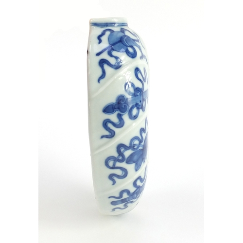342 - Chinese blue and white porcelain naturalistic wall vase, hand painted with daoist emblems, 14.5cm hi... 