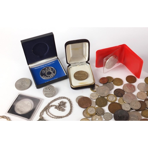 484 - World coinage including Solomon Islands silver proof five dollar coin and Victorian British coinage