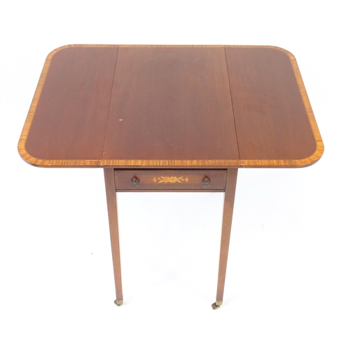 3 - *Description amended 06-09-19*Inlaid mahogany Pembroke table with tapering legs, 72cm H x 40cm W (fo... 