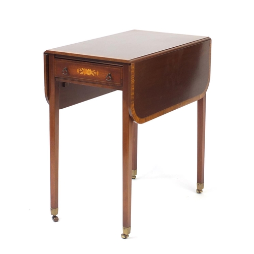 3 - *Description amended 06-09-19*Inlaid mahogany Pembroke table with tapering legs, 72cm H x 40cm W (fo... 