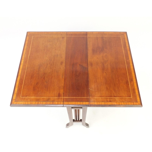19 - Edwardian inlaid mahogany Sutherland table, 64cm H x 80cm W (extended) x 61cm D