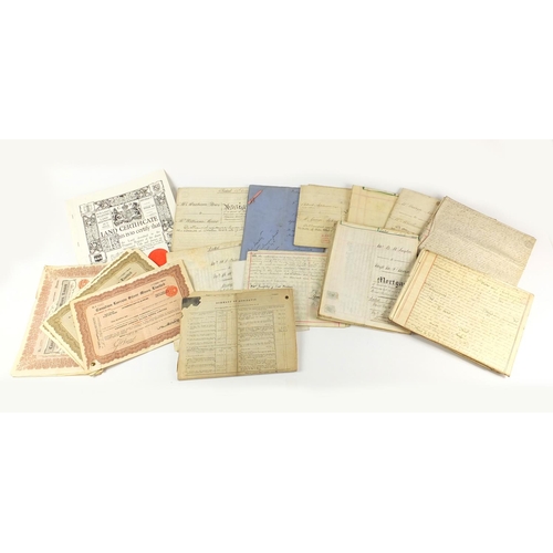 506 - Group of Canadian Lorrain silver mines shares certificates and 19th century and later indentures rel... 