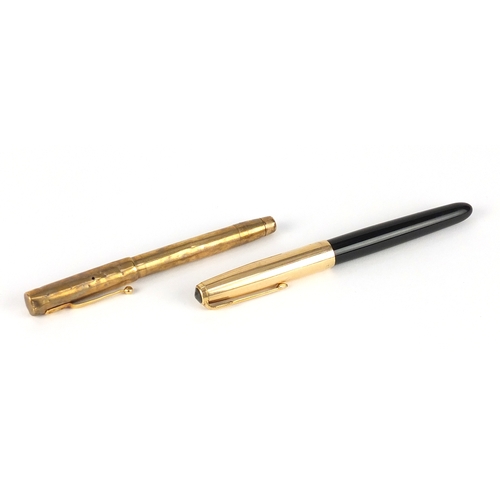 6 - Swan 9ct gold fountain pen and a Parker 51 fountain pen, one with 14ct gold nib