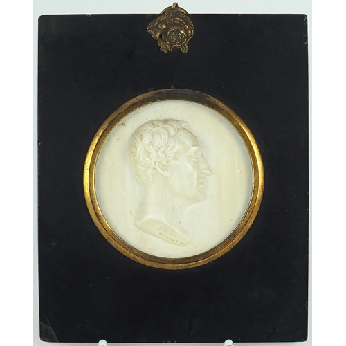 50 - 19th century white glass paste profile of Rev James Grahame by John Henning, mounted and housed in a... 