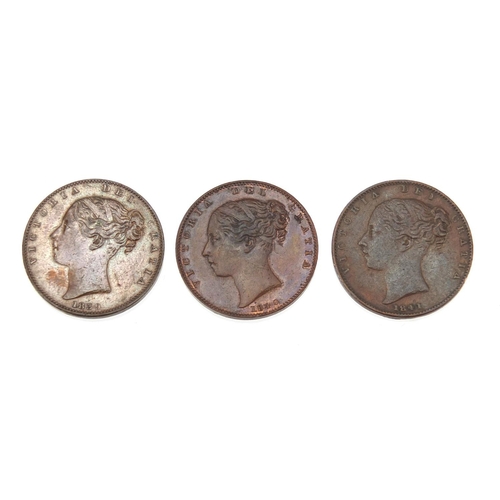 234 - Three Victoria Young Head farthings comprising dates 1839, 1840 and 1841