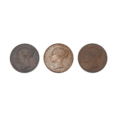 236 - Three Victoria Young Head farthings comprising dates 1846, 1847 and 1848