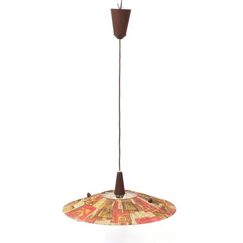 178 - Danish rosewood and fabric light fitting, 59cm in diameter