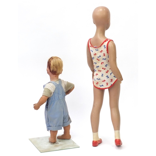 123 - Two vintage child mannequins, 110cm and 70cm
