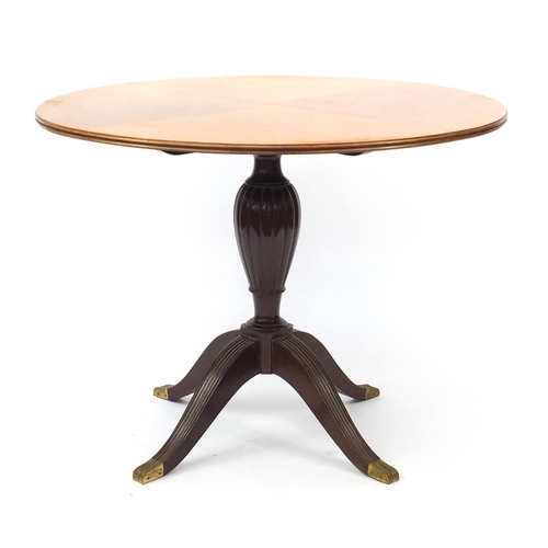 38 - Circular mahogany pedestal dining table, 77cm high x 101cm in diameter