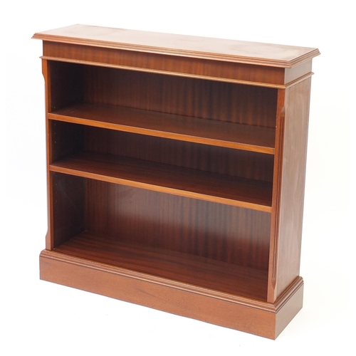 39 - Mahogany open bookcase, fitted with two adjustable shelves, 92cm H x 94cm W x 28cm D