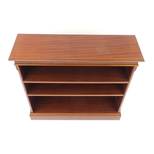 39 - Mahogany open bookcase, fitted with two adjustable shelves, 92cm H x 94cm W x 28cm D