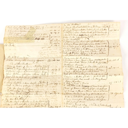 502 - 18th century hand written inventory of furniture stock and farming items, dated 1764