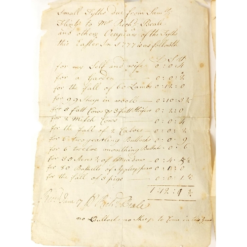 502 - 18th century hand written inventory of furniture stock and farming items, dated 1764