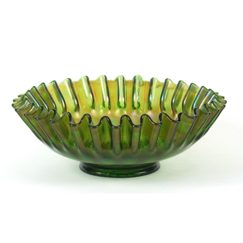 103 - Fenton iridescent green carnival glass bowl, 21cm in diameter