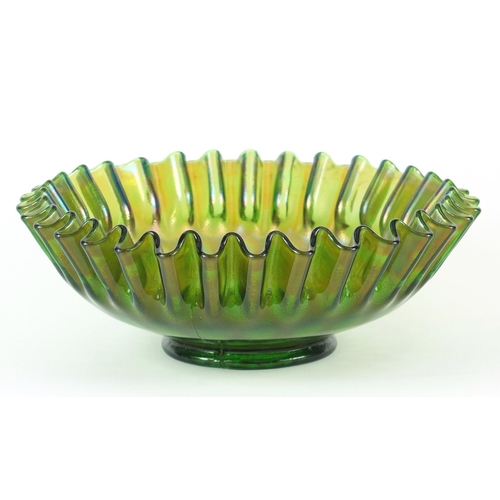 103 - Fenton iridescent green carnival glass bowl, 21cm in diameter