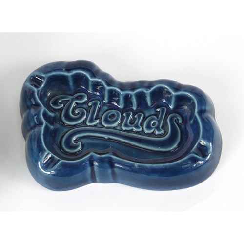 104 - Delft twin handled squat vase and a Clouds advertising dish, the vase 12.5cm in diameter