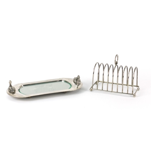 121 - Foie Gras silver plated serving dish and a eight slice toast rack