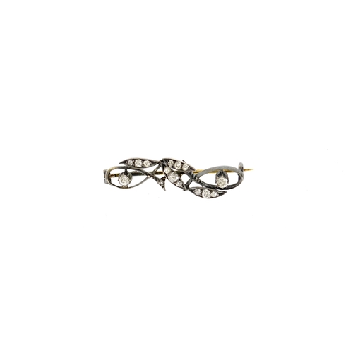 862 - Antique unmarked white metal diamond bar brooch, 3.4cm in length, 2.8g