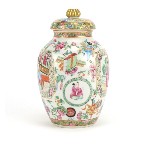 376 - Chinese porcelain Canton vase and cover, finely hand painted in the famille rose palette with panels... 