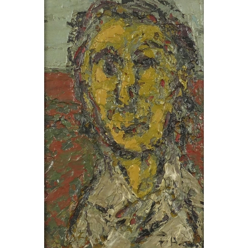 75 - Head and shoulders portrait of a male, impasto oil on board, framed, 25cm x 16cm