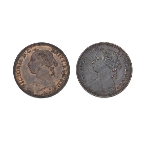 241 - Five Victoria Bun Head farthings comprising dates 1878, 1879, 1880, 1881 and 1881