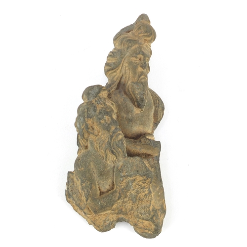 527 - Islamic stone fragment carved with two figures, possibly from Afghanistan, 17cm high