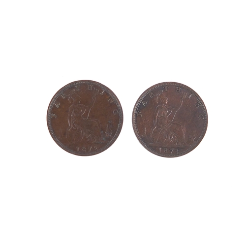 240 - Five Victoria Bun Head farthings comprising dates 1872, 1873, 1874, 1875 and 1876