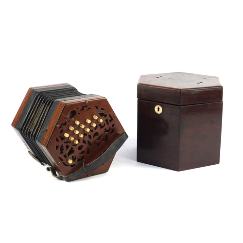 145 - 19th century twenty seven button concertina by Lachenal & Co, serial number 110001, with velvet line... 