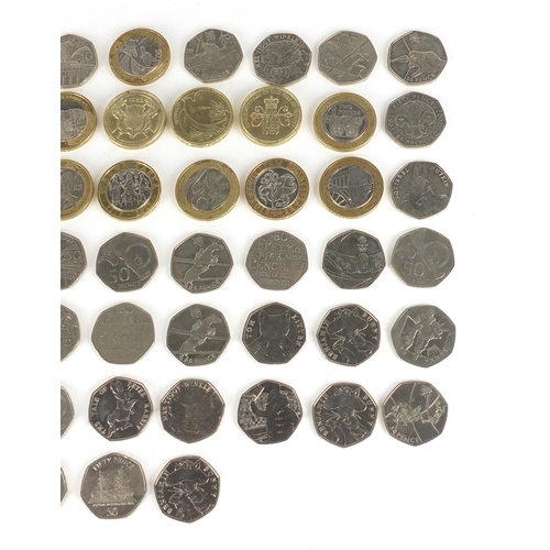 2647 - Collection of two pound coins and fifty pence pieces, various designs