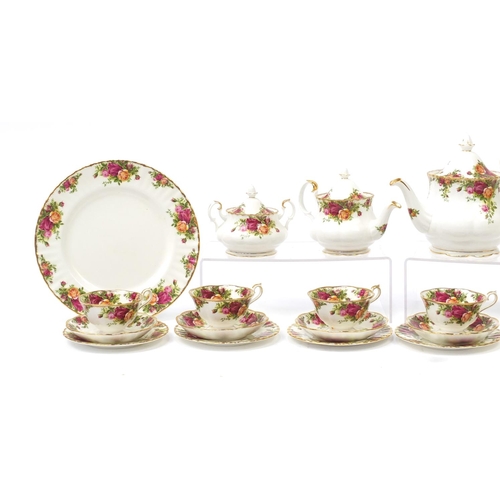 2219 - Royal Albert Old Country Roses six place tea service including teapot and trio's, the teapot 18cm hi... 