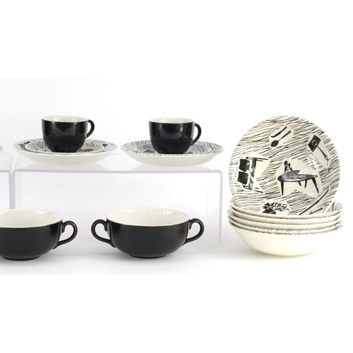 2363 - Ridgway Homemaker teaware, designed by Enid Seeney comprising six bowls, six side plates, three soup... 
