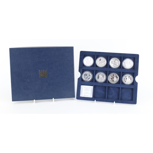 2637 - Eight silver proof commemorative coins including three one ounce Britannia two pounds and a V Day Im... 