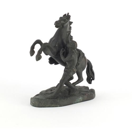 2261 - After Coustou 19th century bronze study of a Marley horse and trainer, signed to the base, 20cm high