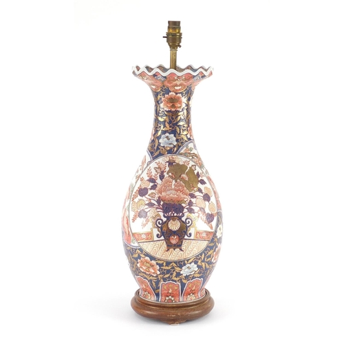 2306 - Large Chinese porcelain vase lamp base, hand painted with flowers, overall 60cm high