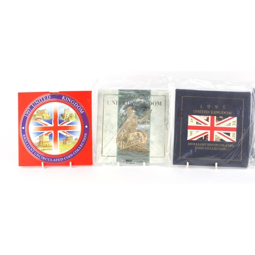 2651 - Five United Kingdom brilliant uncirculated coin collections comprising dates 1991, 1994, 1995, 1996 ... 