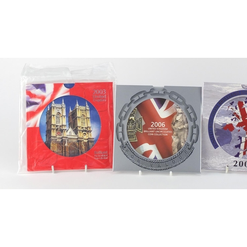 2649 - Five United Kingdom brilliant uncirculated coin collections comprising dates 2003, 2004, 2005, 2006 ... 