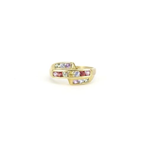 2851 - 9ct gold multi gem ring, size U, 3.0g