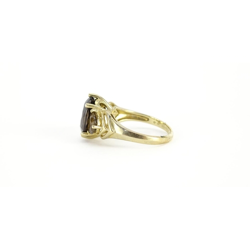 2687 - 9ct gold smoky quartz ring, size V, 6.3g
