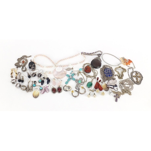 2684 - Large selection of mostly silver jewellery, some set with semi precious stones including amber, lapi... 
